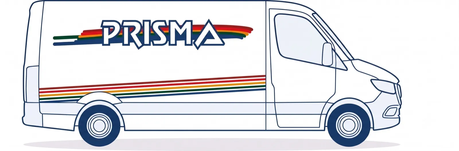 Bestelwagen van Prisma met logo en spectrumlijn op de flank